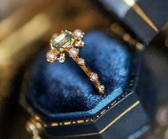 Natural Topaz & High Luster Pearl Ring Handmade 18K Solid Yellow Gold Ring, Cluster Rings, Anniversary Gift Idea, Retro Jewelry Etsy