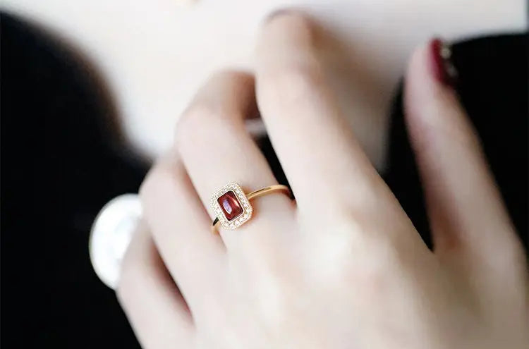 Natural Garnet Handmade 18K Solid Yellow Gold Garnet Ring, Garnet Necklace Gift for Her, Anniversary Gift Idea, Retro Jewelry Etsy
