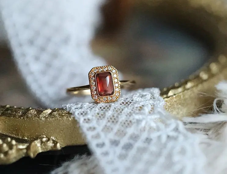 Natural Garnet Handmade 18K Solid Yellow Gold Garnet Ring, Garnet Necklace Gift for Her, Anniversary Gift Idea, Retro Jewelry Etsy