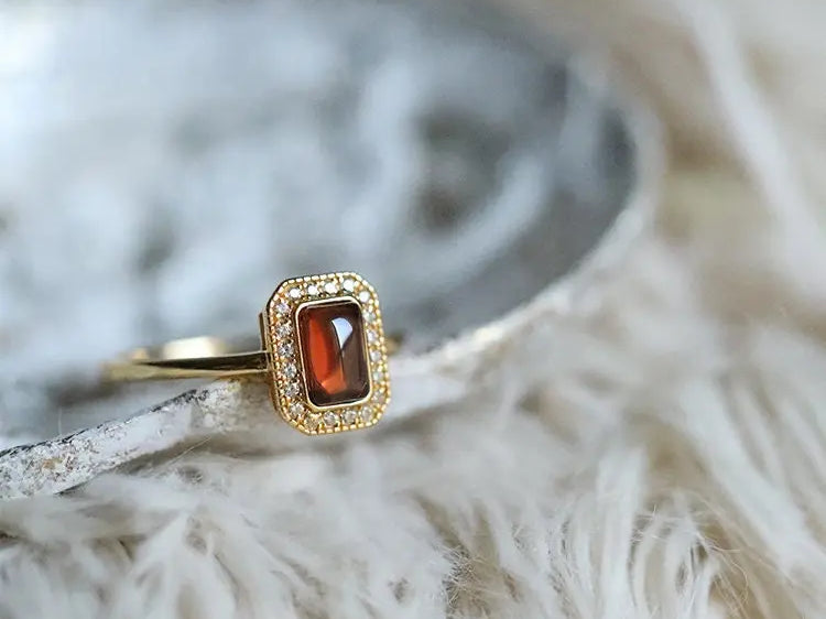 Natural Garnet Handmade 18K Solid Yellow Gold Garnet Ring, Garnet Necklace Gift for Her, Anniversary Gift Idea, Retro Jewelry Etsy