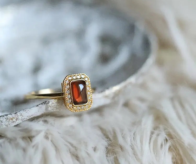 Natural Garnet Handmade 18K Solid Yellow Gold Garnet Ring, Garnet Necklace Gift for Her, Anniversary Gift Idea, Retro Jewelry Etsy