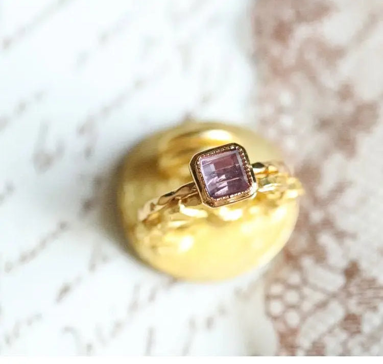 Natural Amethyst Handmade 18K Solid Yellow Gold Amethyst Ring, Stackable Rings, Cluster Rings, Gift Idea - LaCorserArtJewelry