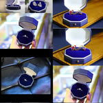 Flannel and Leather Ring Earrings Box Double Octagon - Sapphire Blue  | Double Octagon Box - Engagement & Wedding Set Elegant Keepsake Box - LaCorserArtJewelry
