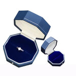 Flannel and Leather Ring Earrings Box Double Octagon - Sapphire Blue  | Double Octagon Box - Engagement & Wedding Set Elegant Keepsake Box - LaCorserArtJewelry