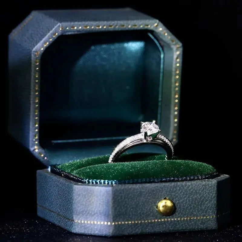 3+ Colors | Viridian Velvet Leather Mini Ring Box Hexagon Ring Box Handmade from Japan Engagement & Wedding Set Elegant Keepsake Box - LaCorserArtJewelry