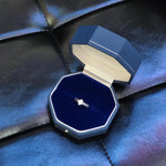 Flannel and Leather Ring Earrings Box Double Octagon - Sapphire Blue  | Double Octagon Box - Engagement & Wedding Set Elegant Keepsake Box - LaCorserArtJewelry