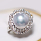 5A+ Natural South Sea White Pearl Flower Ring, 925 Silver White Pearl Ring, Open Ring, Valentine's Day Gift Idea, Cluster Ring, Carved Ring Etsy