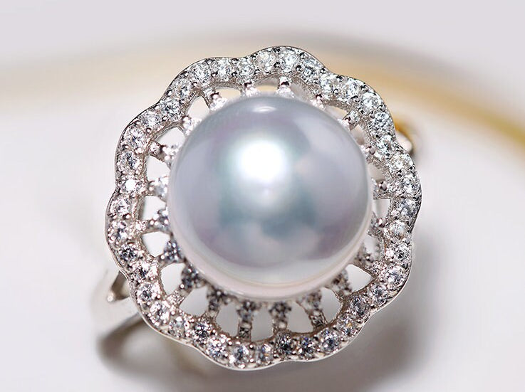 5A+ Natural South Sea White Pearl Flower Ring, 925 Silver White Pearl Ring, Open Ring, Valentine's Day Gift Idea, Cluster Ring, Carved Ring Etsy