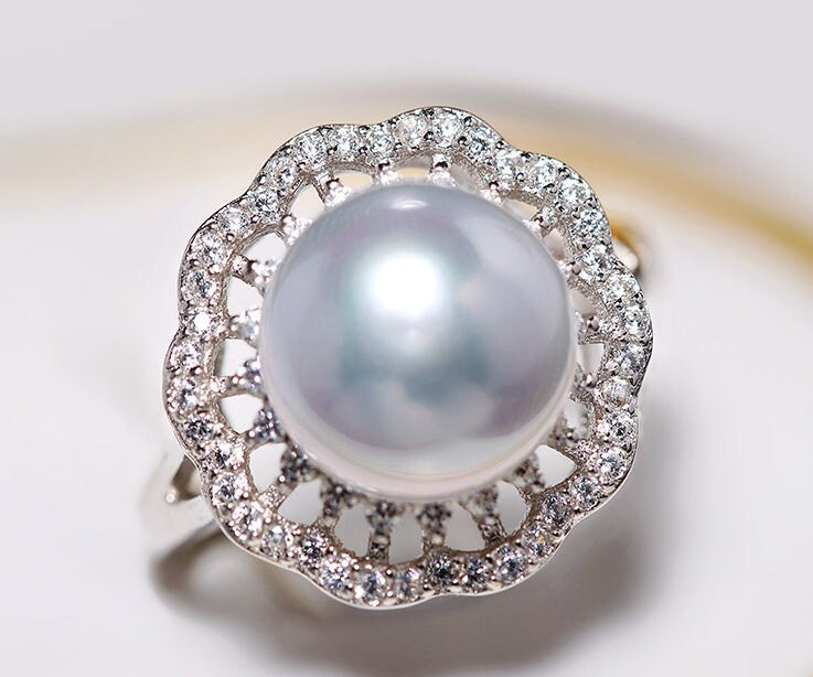 5A+ Natural South Sea White Pearl Flower Ring, 925 Silver White Pearl Ring, Open Ring, Valentine's Day Gift Idea, Cluster Ring, Carved Ring Etsy