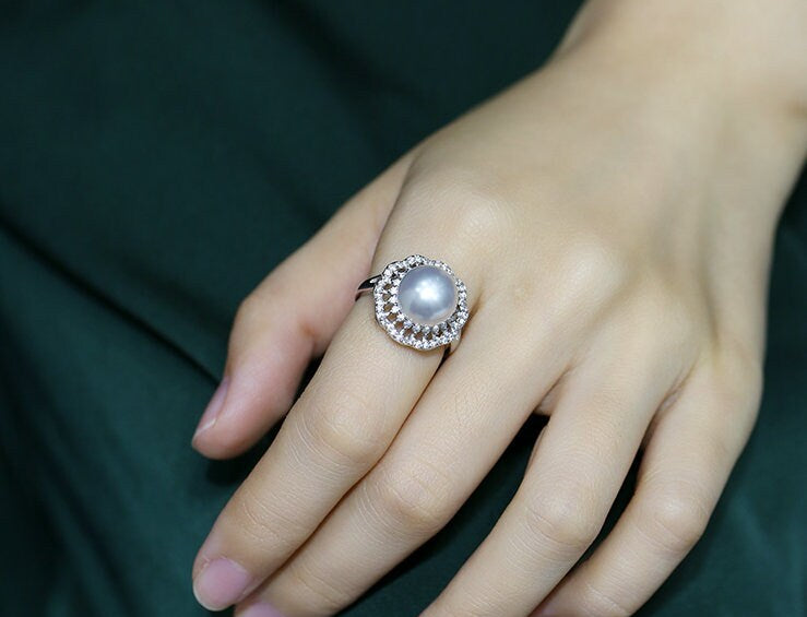 5A+ Natural South Sea White Pearl Flower Ring, 925 Silver White Pearl Ring, Open Ring, Valentine's Day Gift Idea, Cluster Ring, Carved Ring Etsy