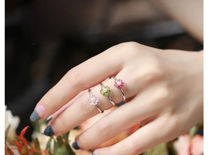 Natural Seawater Pearl Akoya Pearl & Red Tourmaline Handmade S925 Silver Akoya Pearl Ring, Gift Idea, Flower Ring, Tourmaline Ring Etsy