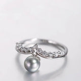 Akoya Pearl Cluster Ring - 14K White Gold Crown Ring Silver Pearl Etsy