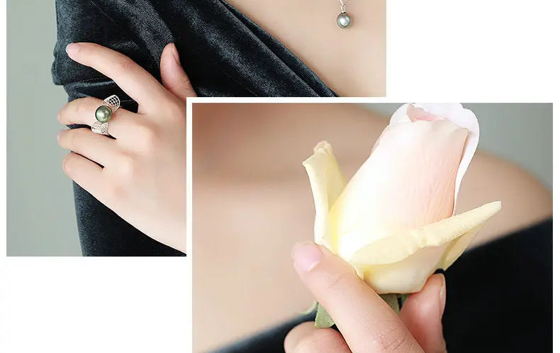 Hollow Out Desgin Tahitian Peacock Green Pearl 18k Ring, 18K Solid White Gold Ring, Carved Ring, Valentine's Day Gift Idea for Her Etsy