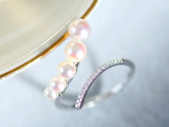 Akoya Pearl  Diamond Ring - 18K Yellow Gold White Pink Pearl Etsy