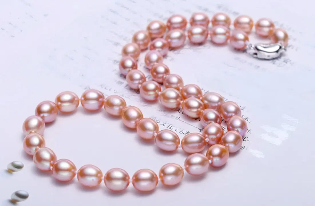 3+Color Freshwater Pearl Handmade 925 Silver Oval Purple Pearl Necklace, Freshwater Pearl Necklace, Pink Pearl, Golden Pearl Beaded Necklace Etsy