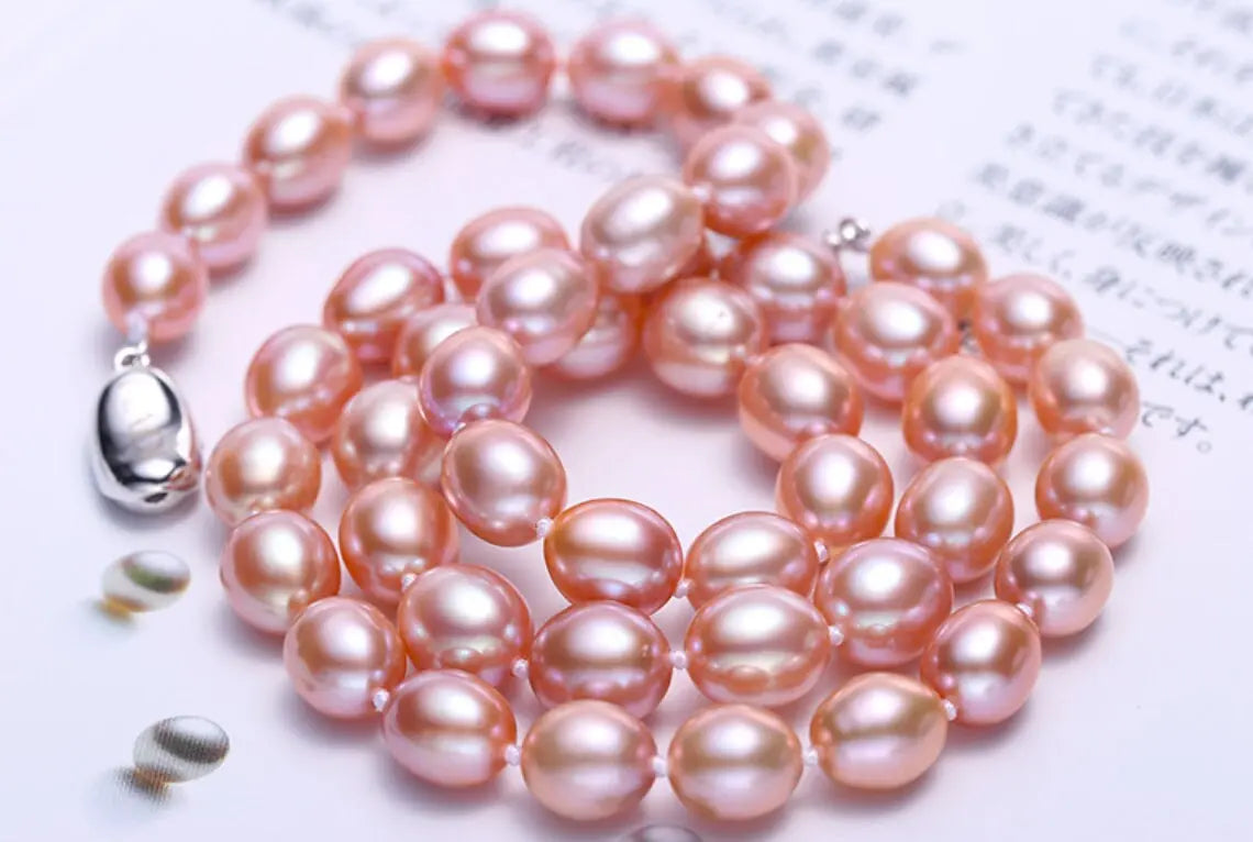 3+Color Freshwater Pearl Handmade 925 Silver Oval Purple Pearl Necklace, Freshwater Pearl Necklace, Pink Pearl, Golden Pearl Beaded Necklace Etsy