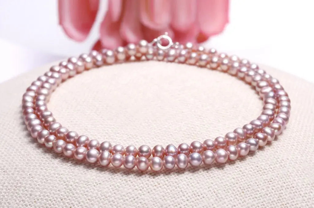 5A+ High Luster Pink Purple Pearl Handmade Silver 925 Beaded Pearl Necklace, Freshwater Pearl Choker, Pink Pearl, Beaded Choker, Gift Idea - LaCorserArtJewelry