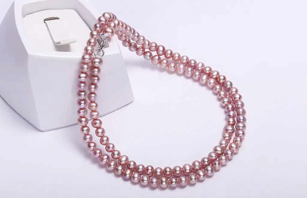 5A+ High Luster Pink Purple Pearl Handmade Silver 925 Beaded Pearl Necklace, Freshwater Pearl Choker, Pink Pearl, Beaded Choker, Gift Idea - LaCorserArtJewelry