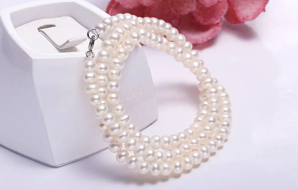 5A+ High Luster Pink Purple Pearl Handmade Silver 925 Beaded Pearl Necklace, Freshwater Pearl Choker, Pink Pearl, Beaded Choker, Gift Idea - LaCorserArtJewelry