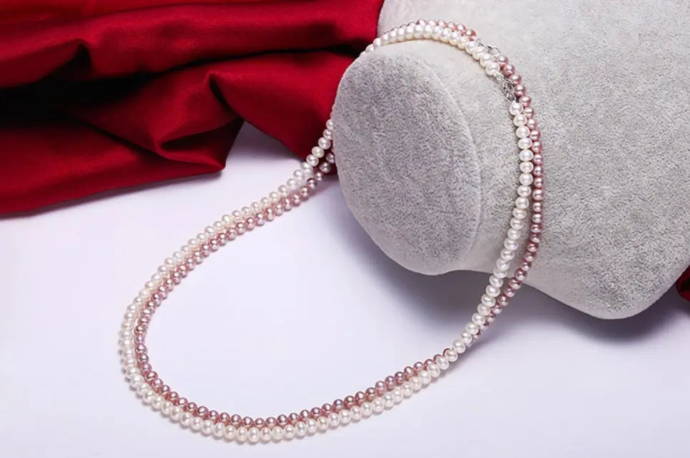 5A+ High Luster Pink Purple Pearl Handmade Silver 925 Beaded Pearl Necklace, Freshwater Pearl Choker, Pink Pearl, Beaded Choker, Gift Idea - LaCorserArtJewelry