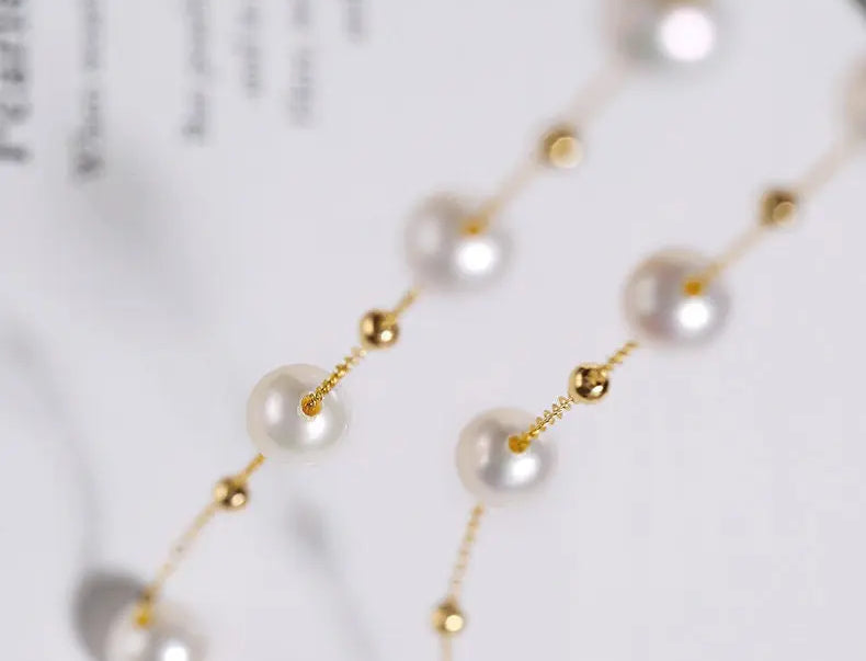 5A+ High Luster White Pearl Handmade 18k Solid Yellow Gold Necklace, Freshwater Pearl Choker, White Pearl, Beaded Choker, Gift Idea Etsy