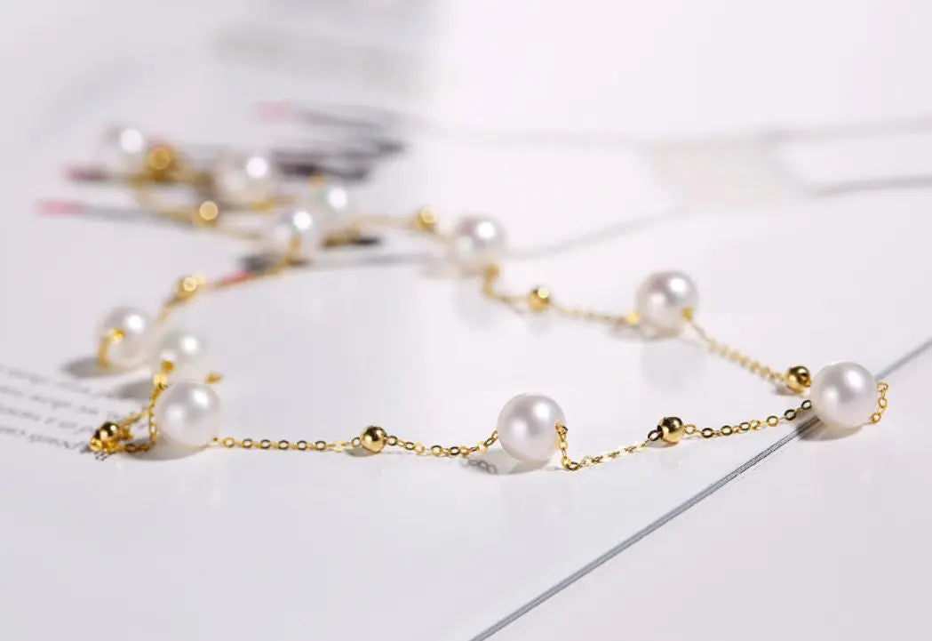 5A+ High Luster White Pearl Handmade 18k Solid Yellow Gold Necklace, Freshwater Pearl Choker, White Pearl, Beaded Choker, Gift Idea Etsy