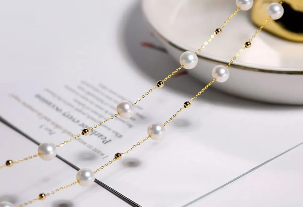 5A+ High Luster White Pearl Handmade 18k Solid Yellow Gold Necklace, Freshwater Pearl Choker, White Pearl, Beaded Choker, Gift Idea Etsy