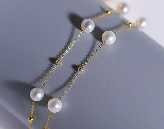 5A+ High Luster White Pearl Handmade 18k Solid Yellow Gold Necklace, Freshwater Pearl Choker, White Pearl, Beaded Choker, Gift Idea Etsy
