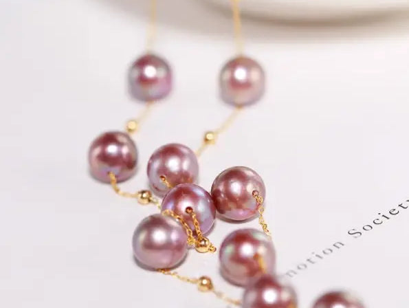18K Gold Pearl Necklace - Purple Rose Beaded Choker Etsy