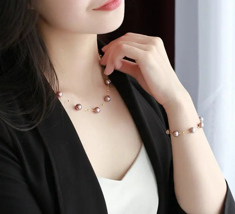 18K Gold Pearl Necklace - Purple Rose Beaded Choker Etsy