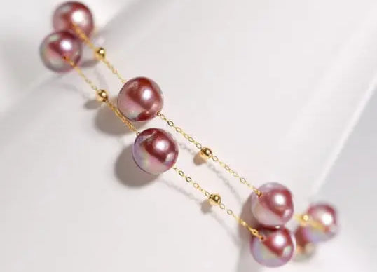 18K Gold Pearl Necklace - Purple Rose Beaded Choker Etsy