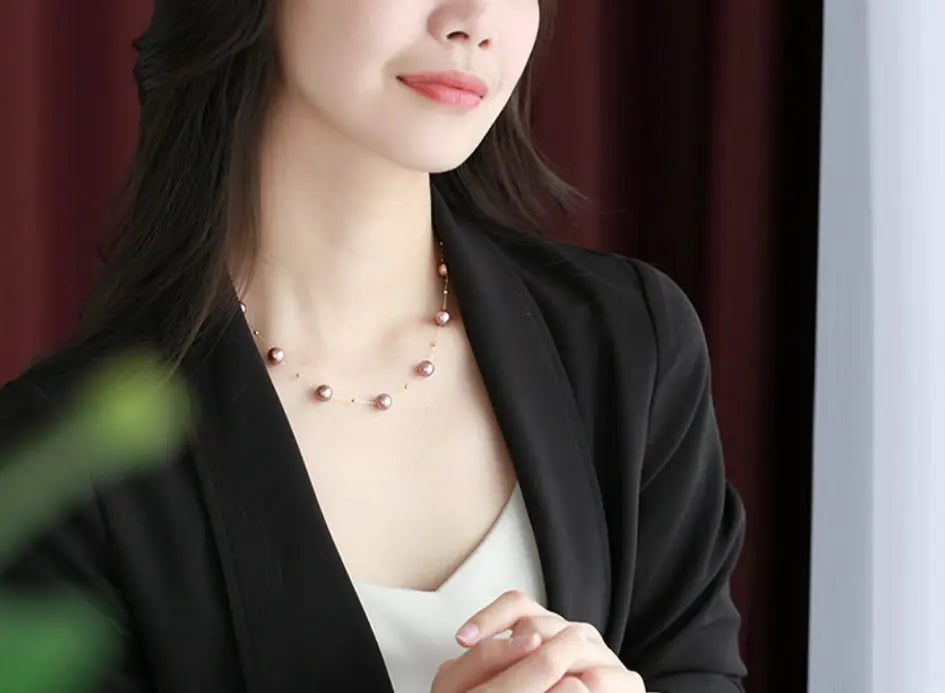 18K Gold Pearl Necklace - Purple Rose Beaded Choker Etsy