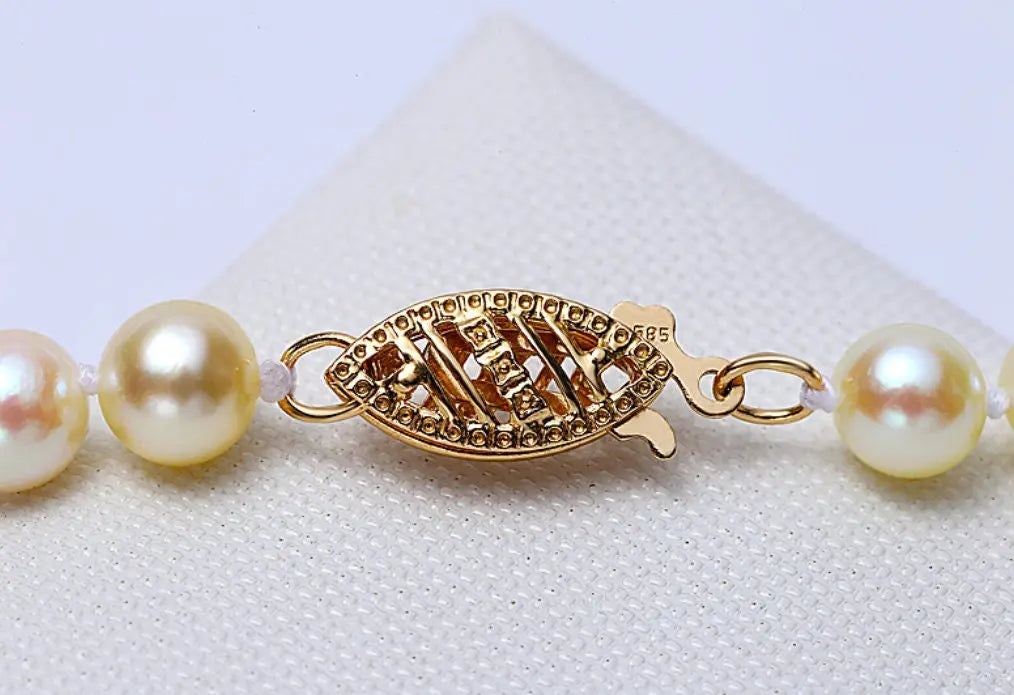 Natural Golden Akoya Pearl Necklace, 14K Yellow Solid Gold Necklace, Seawater Pearl, Golden Pearl, Anniversary Gift Idea, Beaded Necklace Etsy