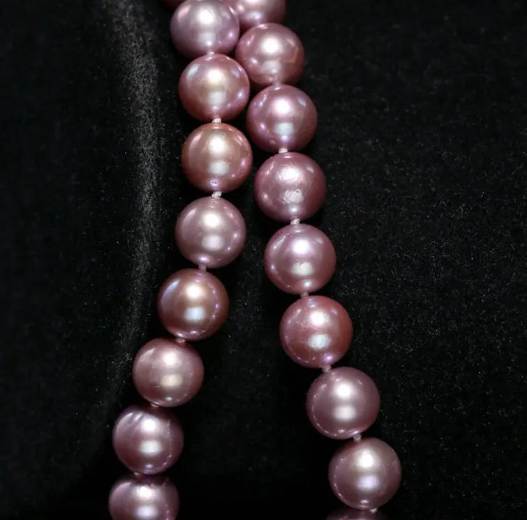 5A+ 10mm High Luster Colorful Pearl Handmade 14k Solid Yellow Gold Beaded Pearl Necklace, Freshwater Purple Pearl, Pink Pearl, Gift Idea Etsy