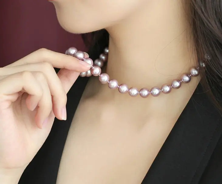 5A+ 10mm High Luster Colorful Pearl Handmade 14k Solid Yellow Gold Beaded Pearl Necklace, Freshwater Purple Pearl, Pink Pearl, Gift Idea Etsy