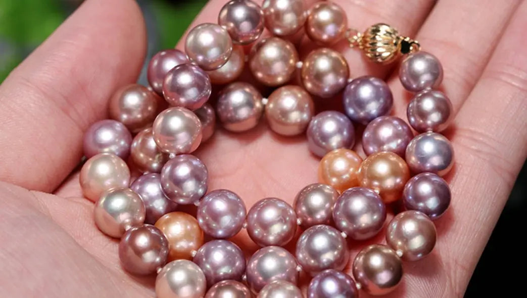 5A+ 10mm High Luster Colorful Pearl Handmade 14k Solid Yellow Gold Beaded Pearl Necklace, Freshwater Purple Pearl, Pink Pearl, Gift Idea Etsy