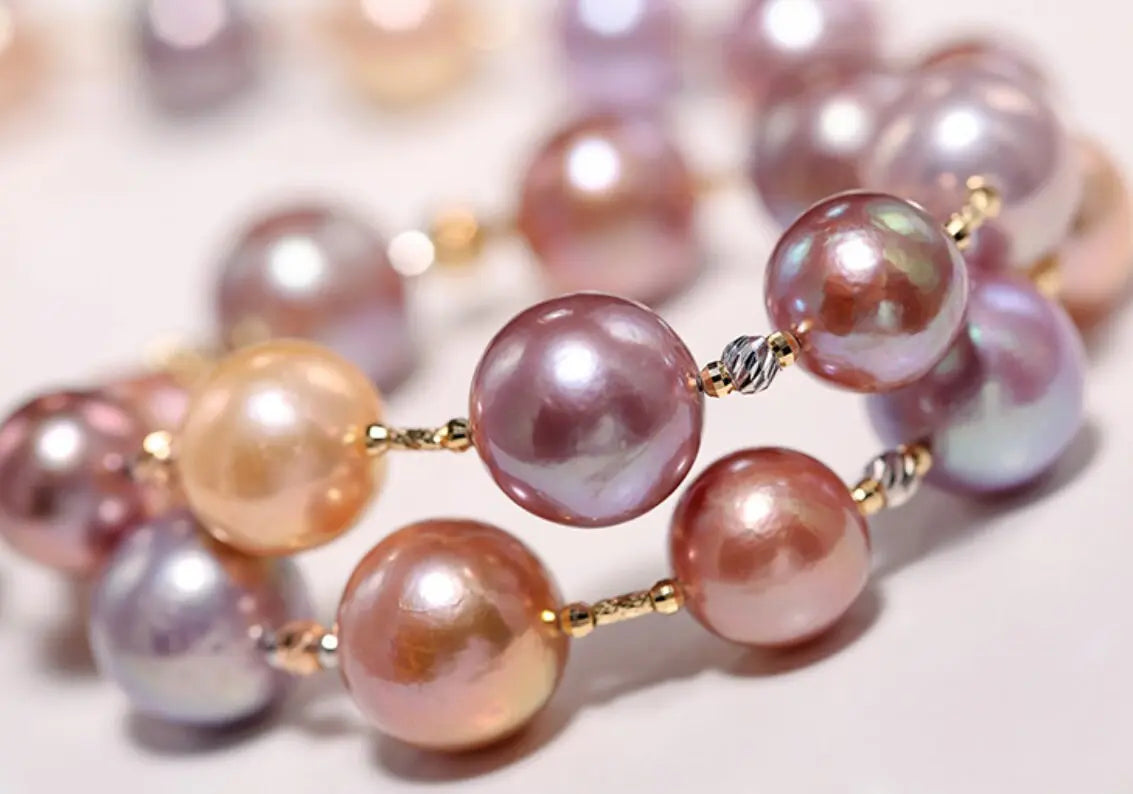 5A+ 13mm Huge Colorful Pearl 14k Solid Yellow Gold Beaded Pearl Necklace, Freshwater Purple Pink Pearl Etsy