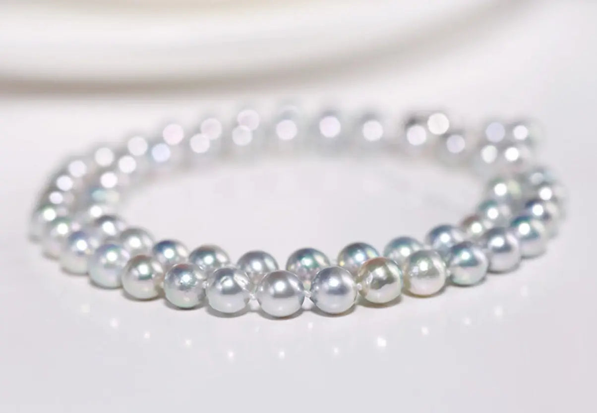 AAA+ Natural Akoya Silver Pearl Necklace - 7mm Grey Pearl Strand Etsy