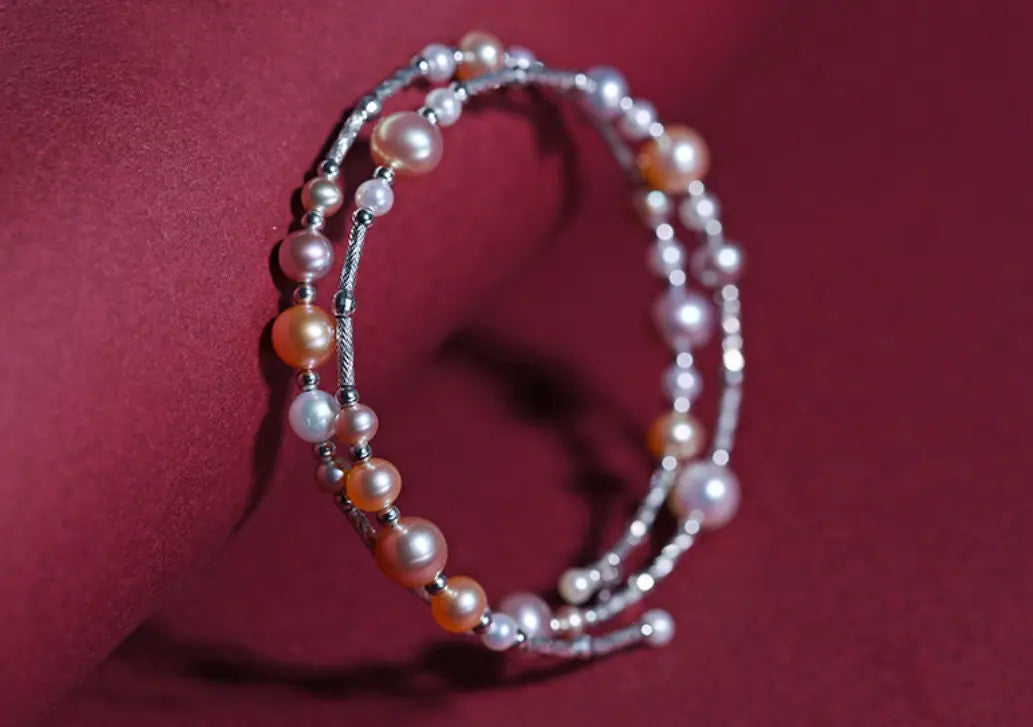 Trendy Mixed Pearls Silver Bangle - 925 Beaded Pearls Accents, High Luster Pearls, Perfect for Layering Jewelry Etsy