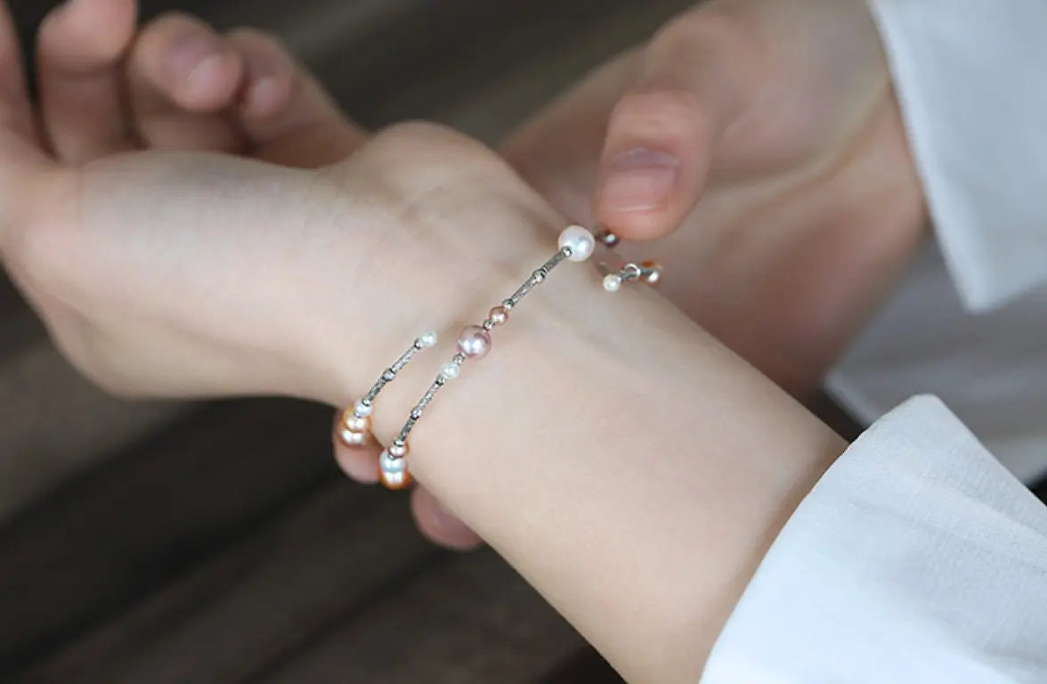 Trendy Mixed Pearls Silver Bangle - 925 Beaded Pearls Accents, High Luster Pearls, Perfect for Layering Jewelry Etsy