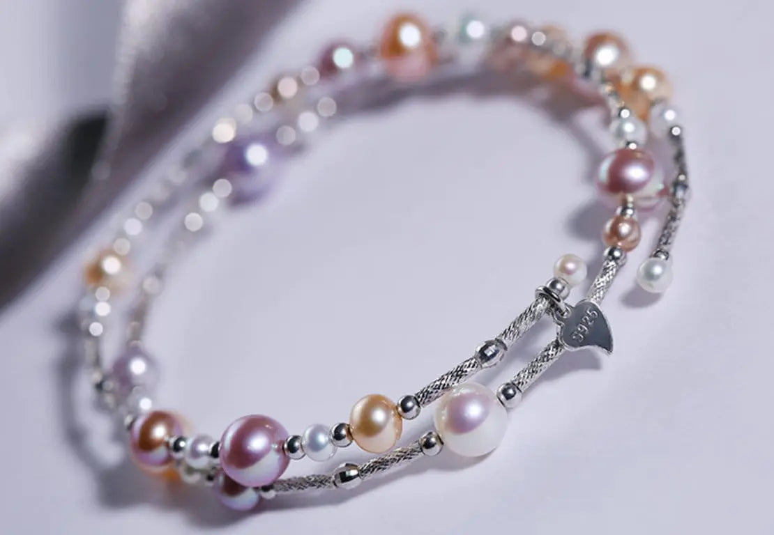 3-6.5mm Natural Colorful High Luster Pearl Beaded Bracelets, S925 Bracelets Akoya Pearl, Golden Pearl Bracelets Etsy