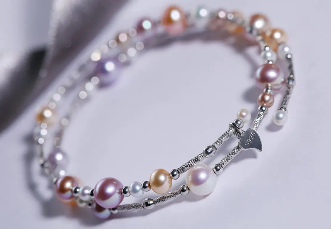 Trendy Mixed Pearls Silver Bangle - 925 Beaded Pearls Accents, High Luster Pearls, Perfect for Layering Jewelry Etsy