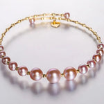 3.5-7.5mm Natural Pink Purple High Luster Pearl Bangles, 18k Yellow Gold Handmade Bangles, Pink Rose Tone Pearl Beaded Bangles, Gift Idea Etsy