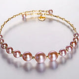 3.5-7.5mm Natural Pink Purple High Luster Pearl Bangles, 18k Yellow Gold Handmade Bangles, Pink Rose Tone Pearl Beaded Bangles, Gift Idea Etsy