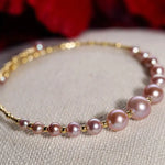 3.5-7.5mm Natural Pink Purple High Luster Pearl Bangles, 18k Yellow Gold Handmade Bangles, Pink Rose Tone Pearl Beaded Bangles, Gift Idea Etsy