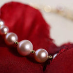 3.5-7.5mm Natural Pink Purple High Luster Pearl Bangles, 18k Yellow Gold Handmade Bangles, Pink Rose Tone Pearl Beaded Bangles, Gift Idea Etsy