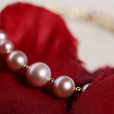 3.5-7.5mm Natural Pink Purple High Luster Pearl Bangles, 18k Yellow Gold Handmade Bangles, Pink Rose Tone Pearl Beaded Bangles, Gift Idea Etsy
