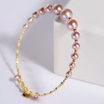 3.5-7.5mm Natural Pink Purple High Luster Pearl Bangles, 18k Yellow Gold Handmade Bangles, Pink Rose Tone Pearl Beaded Bangles, Gift Idea Etsy
