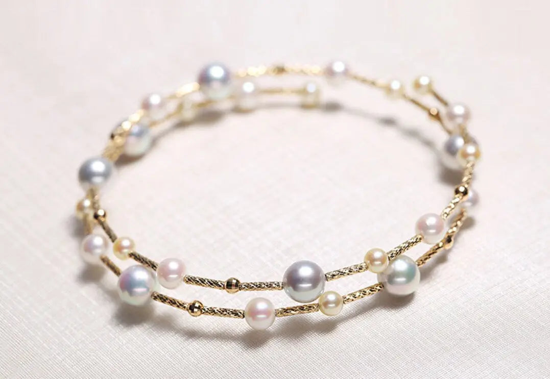 5A+ Natural Golden Pearl 3.5-6.5mm Handmade 18K Yellow  Gold Bracelets, Seawater Pearl, Gift for Her, Golden Pearl, Gift Idea Etsy