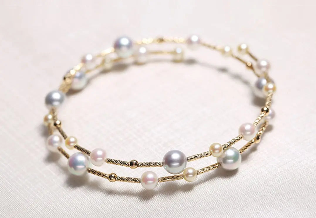 AAA+ High Luster Akoya Pearl Strand Bangles - 18K Yellow Gold Etsy